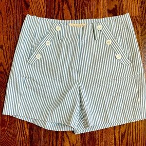 Sandro white and blue striped shorts size 4, with button detail